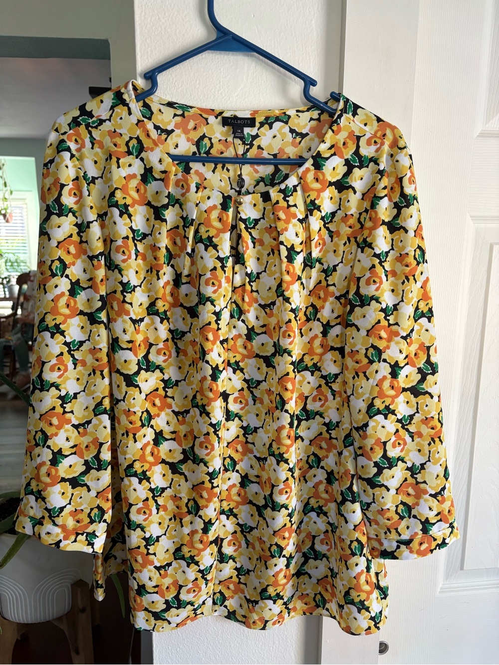 Talbots Yellow and Orange Floral Scoop Neck Blouse